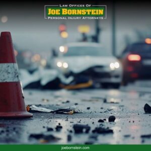 The damaged front end of a white car after an Augusta car accident