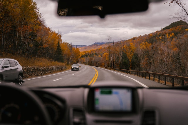 Autumn driving in Maine.