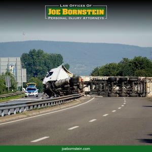 An overturned truck on the highway after a Windham truck accident